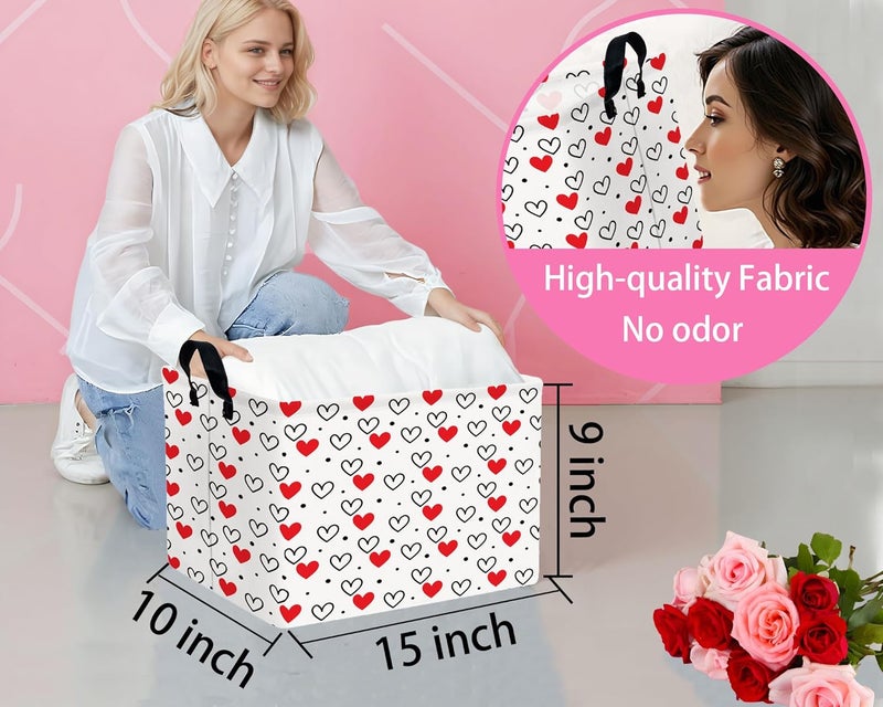 BOOHIT Valentines Day Basket Large Foldable Heart Shaped Storage Box for Gifts Kids Empty Storage Bins Rectangular Toy Organizer Decor (Black Dot Love Red Love) - Image 2
